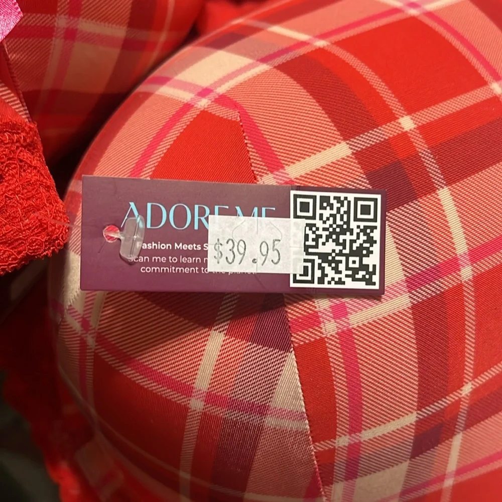 2/$24 Adore Me Bra Kati Sz Various Red Plaid Lace/Bow Detail Underwire Feminine